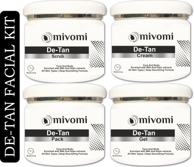 MIVOMI Herbal De-Tan Facial Kit |Facial Scrub|Massage Cream | Massage Gel |Face Pack(4 x 250 g)