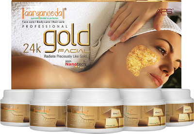 Aaryanveda APS 24 k Gold Facial Kit Glowing Skin Improve Fairness Premium Spa 6 Steps(6 x 85 g)