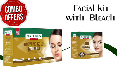 Nature's Essence GLOWING GOLD FACIAL KIT +GOLD CREAM BLEACH FOR LIGHTER SKIN WITH A GOLDEN GLOW(2 x 31.5 g)