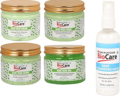 BEAUCODE BioCare Aloevera Facial Kit 500 ml Each With Deep Cleansing Milk 100ml||(5 x 420 ml)