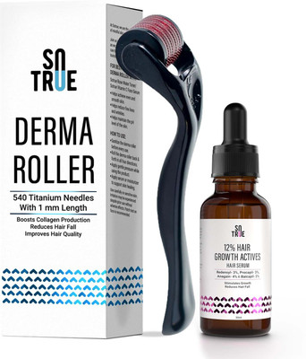Sotrue Hair Growth Serum with Derma Roller Combo, 1mm With 540 Titanium Needles,(30 ml)