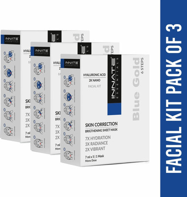 INNATE Glow Boost Master Combo Blue Gold Hyaluronic Facial Kit with Sheet Mask | 3 Box|(3 x 35 ml)