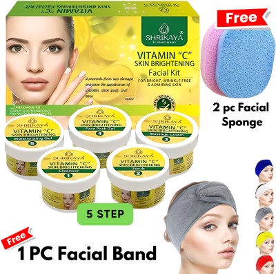 Shrikaya Vitamin-C Facial Kit - 5 Step Skincare & 2pc Facial Sponge & 1pc Facial Band(80 g)