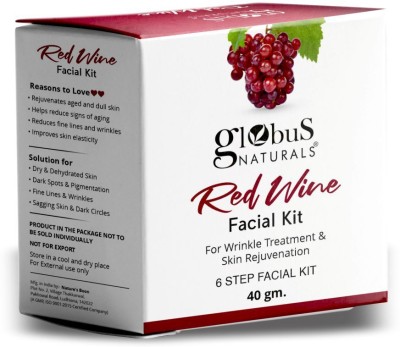 Globus Naturals Anti-Ageing Red Wine 6 Step Facial Kit, For Reducing Fine Lines & Wrinkles(40 g)