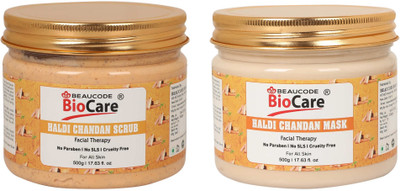 BEAUCODE BioCare Haldi Chandan Facial Kit Scrub-Mask For Women & Men For All Skin Types(2 x 500 ml)