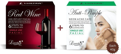 Luster Red Wine & Anti Pimple Facial Kit | Single Use Mini Facial Kit(2 x 40 g)