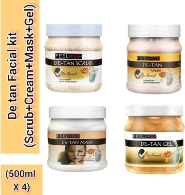 feelhigh De tan Facial Kit Including -Scrub ,Cream, Gel ,mask(4 x 500 ml)