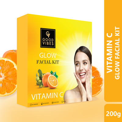 GOOD VIBES Vitamin C Glow Facial Kit | Upto 30 Uses | Brightens Skin | Reduces Dark Spots(200 g)