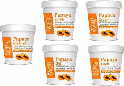 SEPHEA Papaya Facial Kit - Cleanser , Scrub , Cream , Gel ,Pack (5 x 100 g)(5 x 100 g)