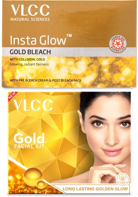 VLCC Gold Facial Kit and Insta Glow Gold Bleach(6 x 10 g)