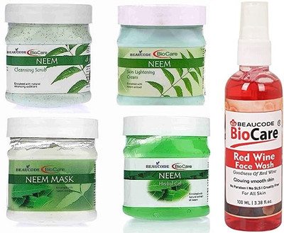 BEAUCODE BioCare Neem Facial Kit With Red Wine Face wash Cream-Mask-Gel-Scrub(5 x 50 ml)