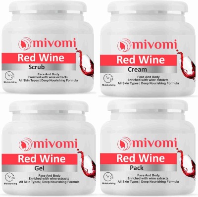 MIVOMI Red Wine Facial Kit Parlour Pack - Scrub + Cream + Pack + Gel(4 x 250 ml)