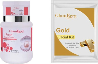 Glamberg Pearl Bleach Cream With Activator + Gold Facial Kit 5 in 1 (2 Items in the set)(2 x 550 ml)