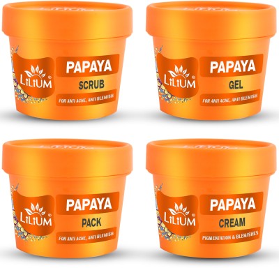 LILIUM Papaya Facial Kit, 4 Step Deep Cleansing For Anti Acne Anti Blemish(4 x 100 g)