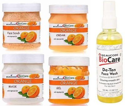 BEAUCODE BioCare Orange Facial Kit 250gm Each with De-Tan Face Wash 100ml||(5 x 220 ml)