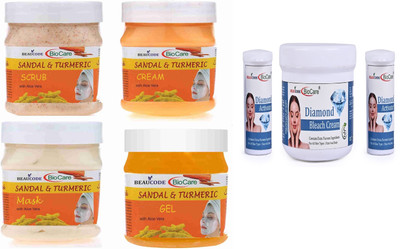 BEAUCODE BioCare Sandal Turmeric Facial Kit 250ml with Diamond Bleach Cream 300ml(5 x 260 ml)