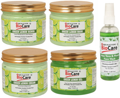 BEAUCODE BioCare Green Lemon Facial kit 500g With Aloevera Face Wash 100ml(5 x 420 ml)