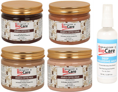 BEAUCODE BioCare Arabica Coffee Facial Kit 500 ml Each With Deep Cleansing Milk 100ml||(5 x 420 ml)