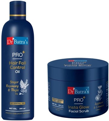 Dr Batra's PRO+ Hair Fall Control Oil -200 ml and PRO+ Insta Glow Facial Scrub-250 g(2 x 225 ml)