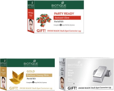 BIOTIQUE Facial Kit Combo - Party Ready , Gold & Silver 65g Each(3 x 65 g)