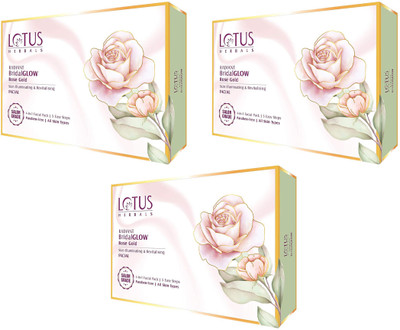 LOTUS HERBALS RADIANT BridalGLOW Rose Gold Skin Illuminating & Revitalising Facial Kit(3 x 57 g)