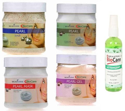 BEAUCODE BioCare Pearl Facial Kit with Astringent 100ml||Cream-Mask-Gel-Scrub 250gm Each(5 x 220 ml)