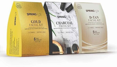 SPRING H2O Luxury Facial Kit Combo pack for Radiant Skin (D-Tan, Charcoal, Gold)(3 x 53.33 g)