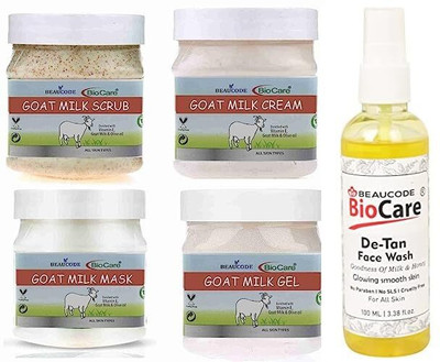 BEAUCODE BioCare Goat Milk Facial Kit 250gm Each with De-Tan Face Wash 100ml||(5 x 220 ml)