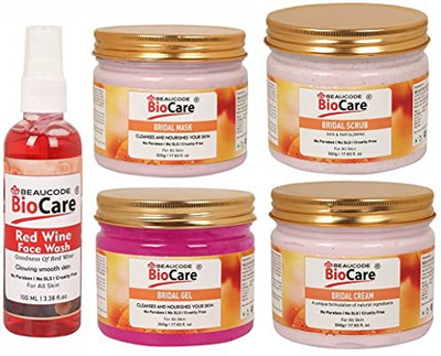 BEAUCODE BioCare Bridal Facial kit 500ml With Wine Face Wash 100 ml (5 Set)(5 x 100 ml)