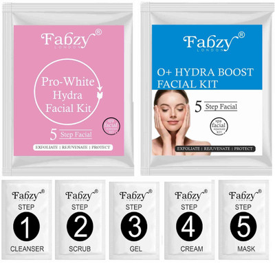 fabzy Pro White & O+ Hydra Facial Kit 60gm Each||For Natural Glowing Skin Combo of 2(5 x 12 ml)