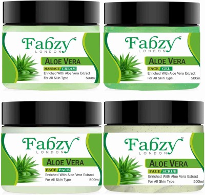 fabzy London Khadi Aloe Vera Facial Kit 4 in 1 - Scrub + cream + Pack + Gel 500 mlx4(4 x 500 ml)