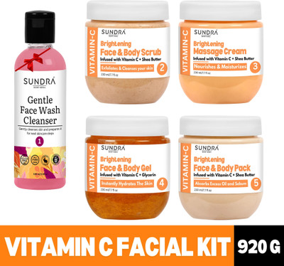 Sundra Secret Herbal Vitamin C Facial Kit Combo 920g (Massage Cream, Scrub, Face Pack & Gel) (4X230g)(4 x 230 ml)