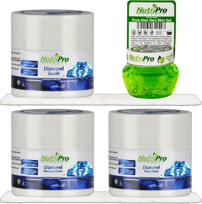 NutriPro Diamond Facial Kit With Aloevera Gel Extract With Lavender Oil & Diamond Dust(4 x 105 g)