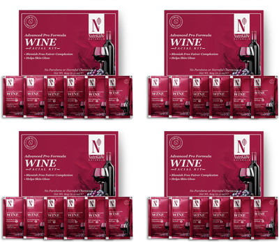 NutriGlow NATURAL'S Advanced Pro Formula Combo Pack of 4 Wine Facial Kit 60 Gm Each for Fairer Complexion, Hydrates & Nourishes Skin(4 x 60 g)