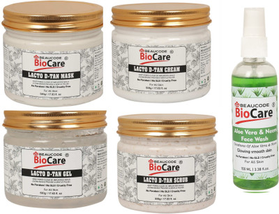 BEAUCODE BioCare Lacto D Tan Facial Kit- 500g With Aloevera Face Wash 100ml(5 x 420 ml)