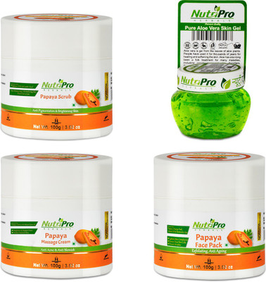 NutriPro Papaya Facial Kit With Aloevera Gel Extract With Papaya & Almond Oil(4 x 105 g)