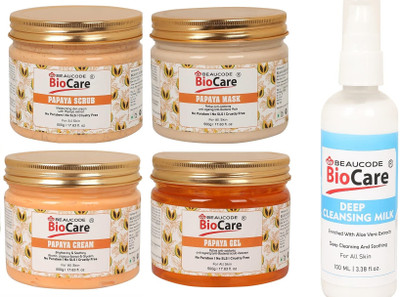 BEAUCODE BioCare Papaya Facial Kit 500 ml Each With Deep Cleansing Milk 100ml||(4 x 500 ml)