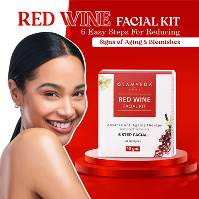 GLAMVEDA Red Wine Advance Anti Ageing Facial Kit | 6 Step Facial | All Skin Type(40 g)