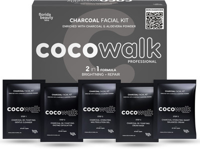 COCOWALK Professional CHARCOAL Facial Kit for 2 in 1 Formula Brightening + Skin Repair(5 x 10 g)