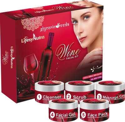 GlycerineVeda Red Wine Diamond Facial Kit Premium Range For Fairness Whiting Skin Instant Glow(5 x 50 g)