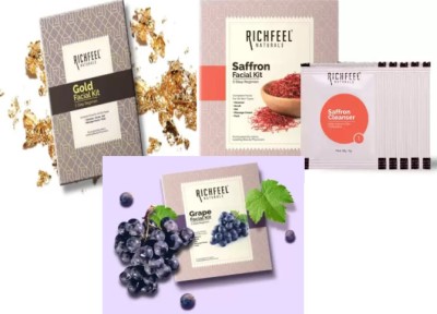 RICHFEEL Facial kit Combo Mix (Saffron+Gold+Grape)(3 x 30 g)