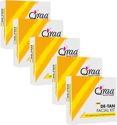 Qraa De Tan Facial Kit, Skin Lightening And Brightening Therapy-One Time Facial Kit (5 X 33 G) For Rs. 199 @ 67% off