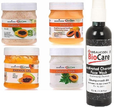 BEAUCODE BioCare Papaya Facial Kit with Charcoal Face wash Cream-Mask-Gel-Scrub(5 x 220 ml)