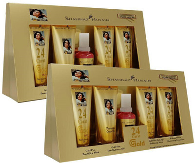 Shahnaz Husain Gold Skin Radiance 10gx4 Kit (G.Scrub,G.Gel,M.Cream,G.Mask) Pack Of 2(2 x 80 g)