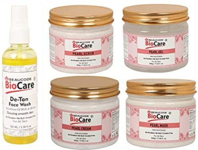 BEAUCODE BioCare Pearl Facial Kit Scrub-Gel-Mask-Cream With D Tan Face Wash(5 x 100 ml)