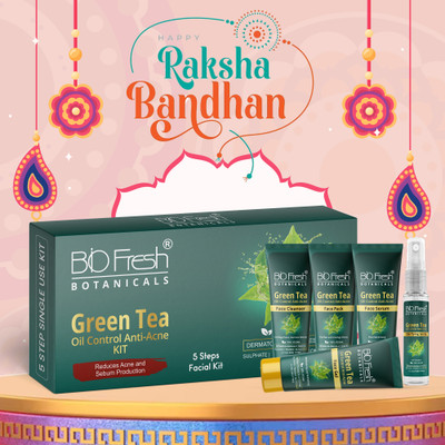Biofresh Green Tea Facial Kit 5-Step Easy Solution for Oil Control Acne Facial Kit(5 x 8.8 g)