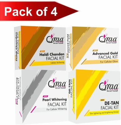 Qraa Facial Kit Combo Pack- De Tan, Pearl Whitening, Gold, Haldi Chandan Facial Kit’s  (4 X 33 G) For Rs. 179 @ 63 %