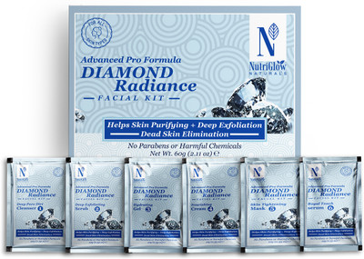 NutriGlow NATURAL'S Diamond Radiance Facial Kit for Acne & Spot Free Skin(6 x 20 g)