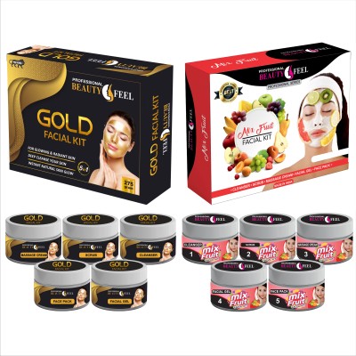 Professional Beauty Feel Herbal Gold + Mix Fruit Facial Kit, women & Men fairness 250+250 gm(2 x 250 g)