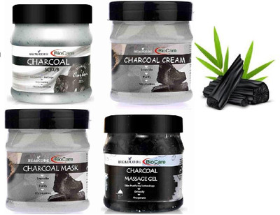 BEAUCODE BioCare Charcoal Facial Kit Cream-Mask-Gel-Scrub(4 x 250 ml)